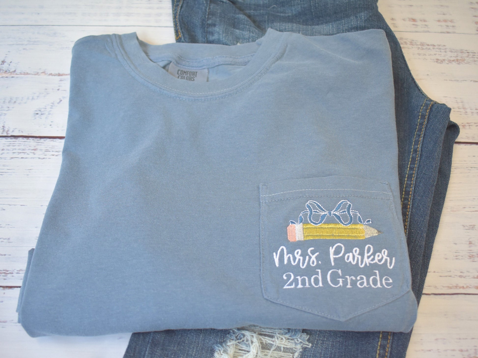 Coquette Bow/Pencil Teacher Shirt image 4